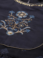 Thumbnail for All About You Women Navy Blue Floral Printed Empire Kurta with Trousers - Distacart