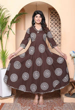 Thumbnail for Miravan Womens Printed V-Neck Cotton Anarkali Kurta Brown - Distacart