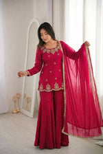 Thumbnail for Teeya Creation Womens New Fancy Embroidery Sequence Work With Zarkan Diamond Work Kurta Set - Dista
