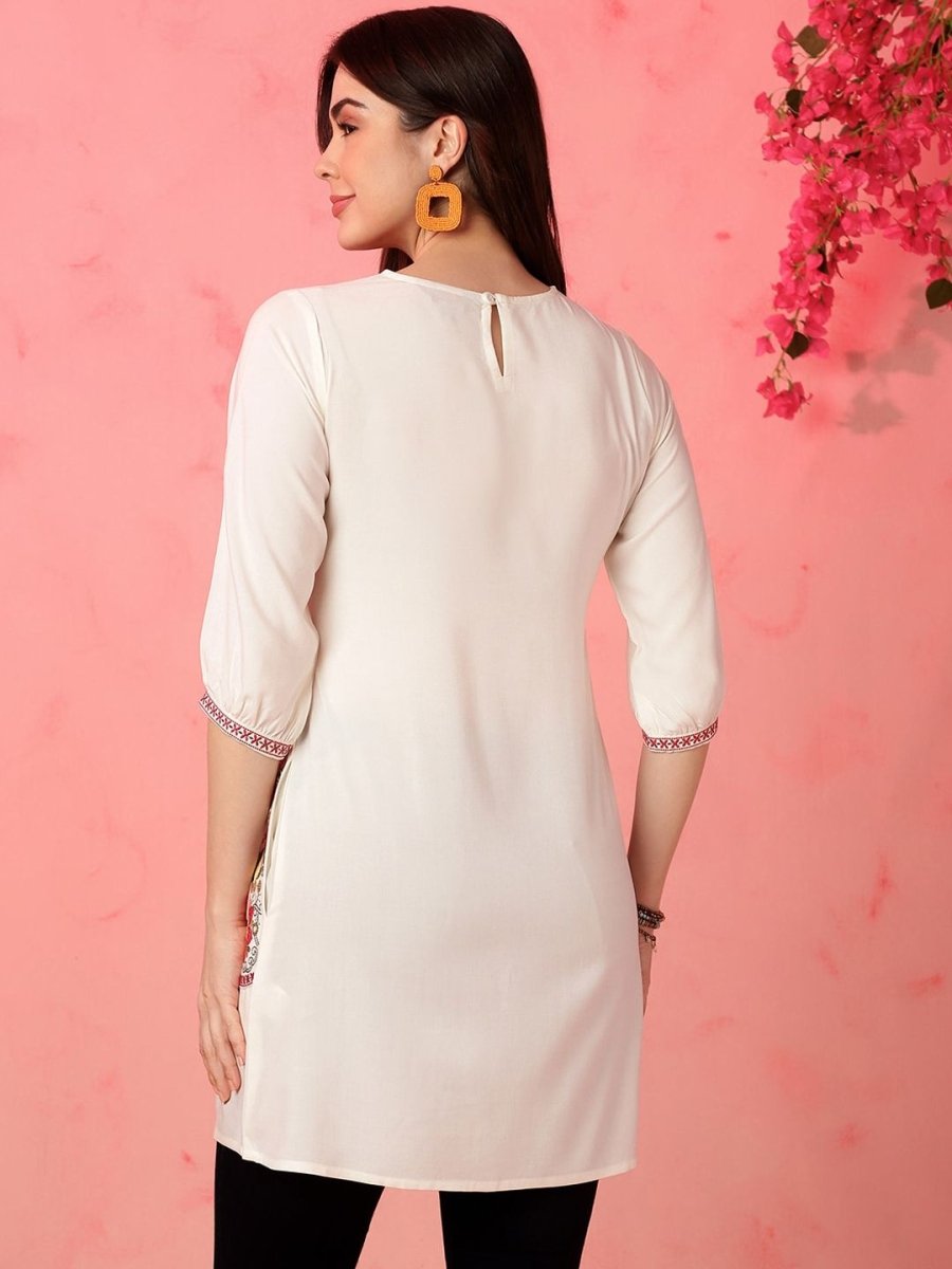 Anouk Zari Round Neck Three-Quarter Sleeves A-Line Kurta