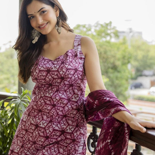 Anouk Geometric Printed Regular Pure Cotton Straight Kurta With Trousers & With Dupatta - Distacart