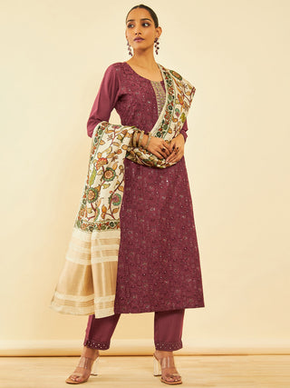 Soch Ethnic Motifs Embroidered Regular Zardozi Kurta with Trousers & Dupatta - Distacart
