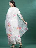 Thumbnail for Sangria Embroidered Notch Neck Straight Kurta With Palazzo & Dupatta Set