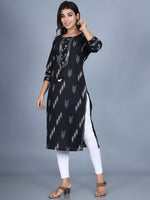 Thumbnail for Swasti Women Black Tribal Flared Sleeves Thread Work Floral Anarkali Kurta - Distacart