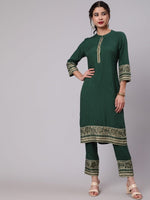 Thumbnail for Aks Ethnic Motifs Printed Band Collar Straight Kurta with Trousers - Distacart