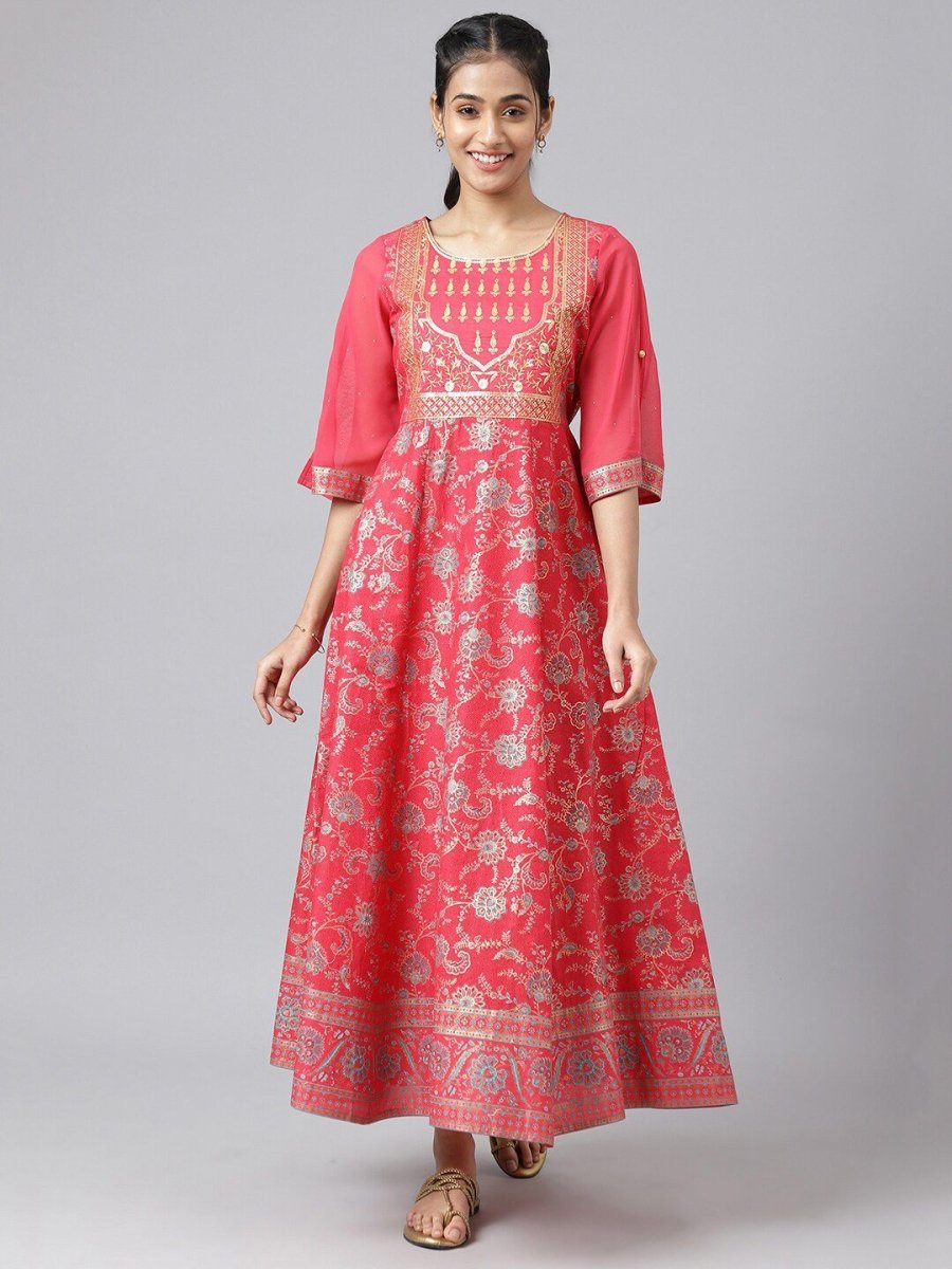 AURELIA Women Pink Ethnic Motifs Maxi Dress - Distacart