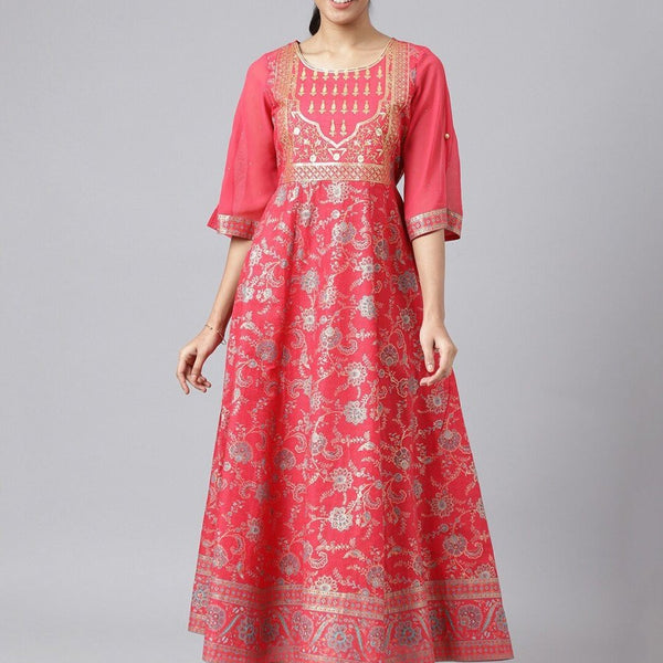 AURELIA Women Pink Ethnic Motifs Maxi Dress - Distacart