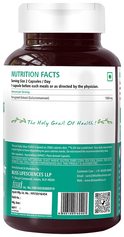 bliss welness weight management fenugreek extract galactomannan veg capsule