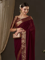 Thumbnail for Anouk Burgundy & Gold-Toned Zari Pure Georgette Kanjeevaram Saree - Distacart
