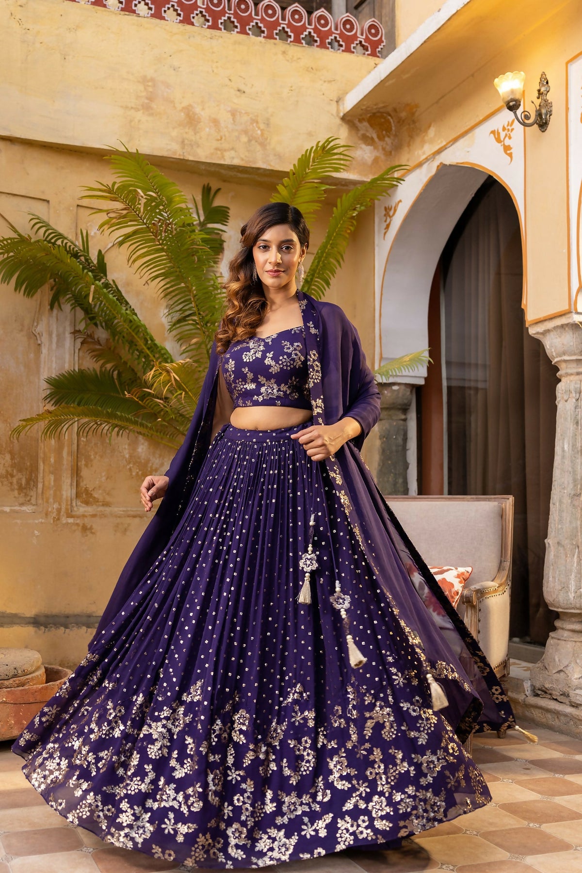 Jihu Culture Women's Purple Zari Embroidery Work Lehenga Choli