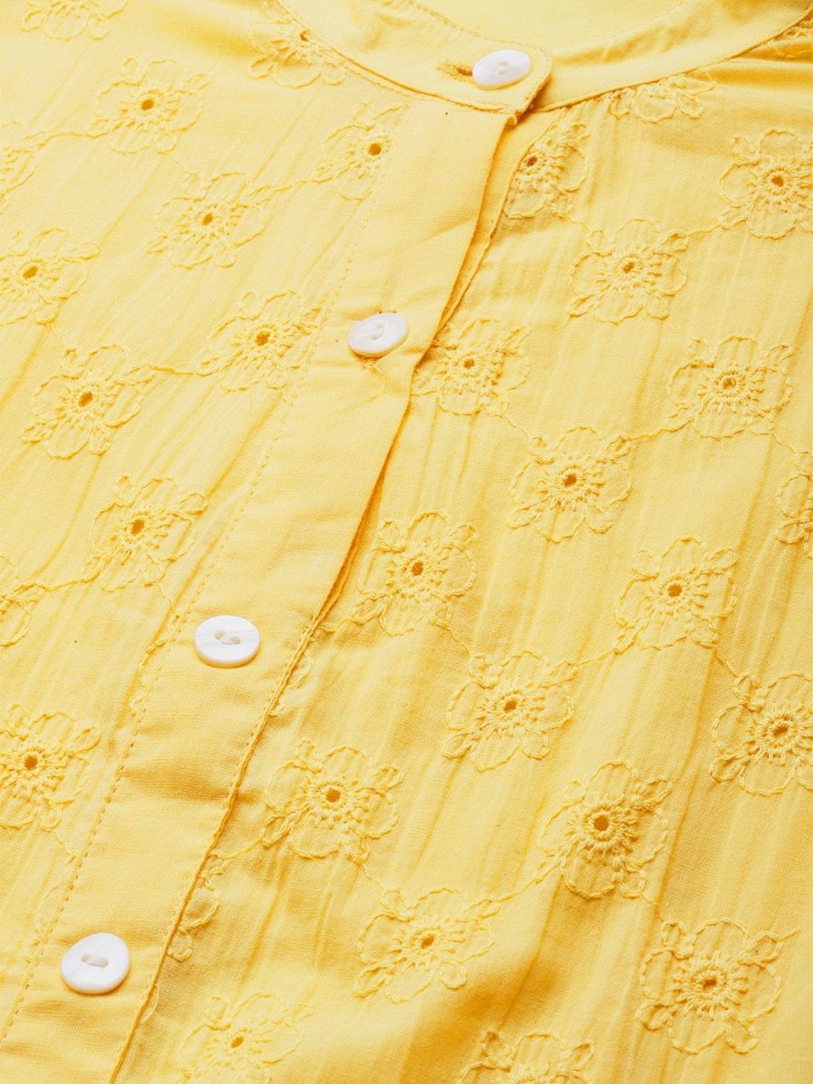 Anouk Women Yellow Ethnic Motifs Embroidered Panelled Pure Cotton Kurta with Trousers - Distacart