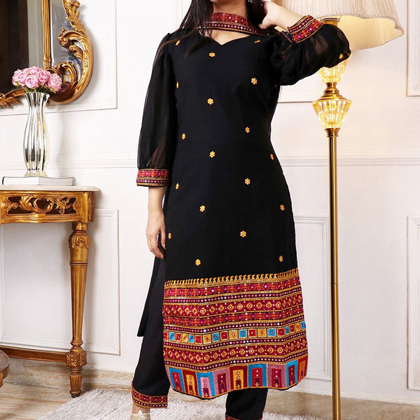Kalini Ethnic Motifs Embroidered Regular Sequinned Kurta with Trousers & Dupatta - Distacart