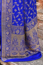 Thumbnail for Joban Fashion Violet Crepe Chiffon Pure Handloom Banarasi Silk Saree