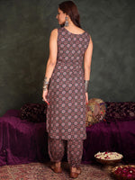 Thumbnail for Indo Era Floral Printed V-Neck Pure Cotton Straight Kurta With Salwar
