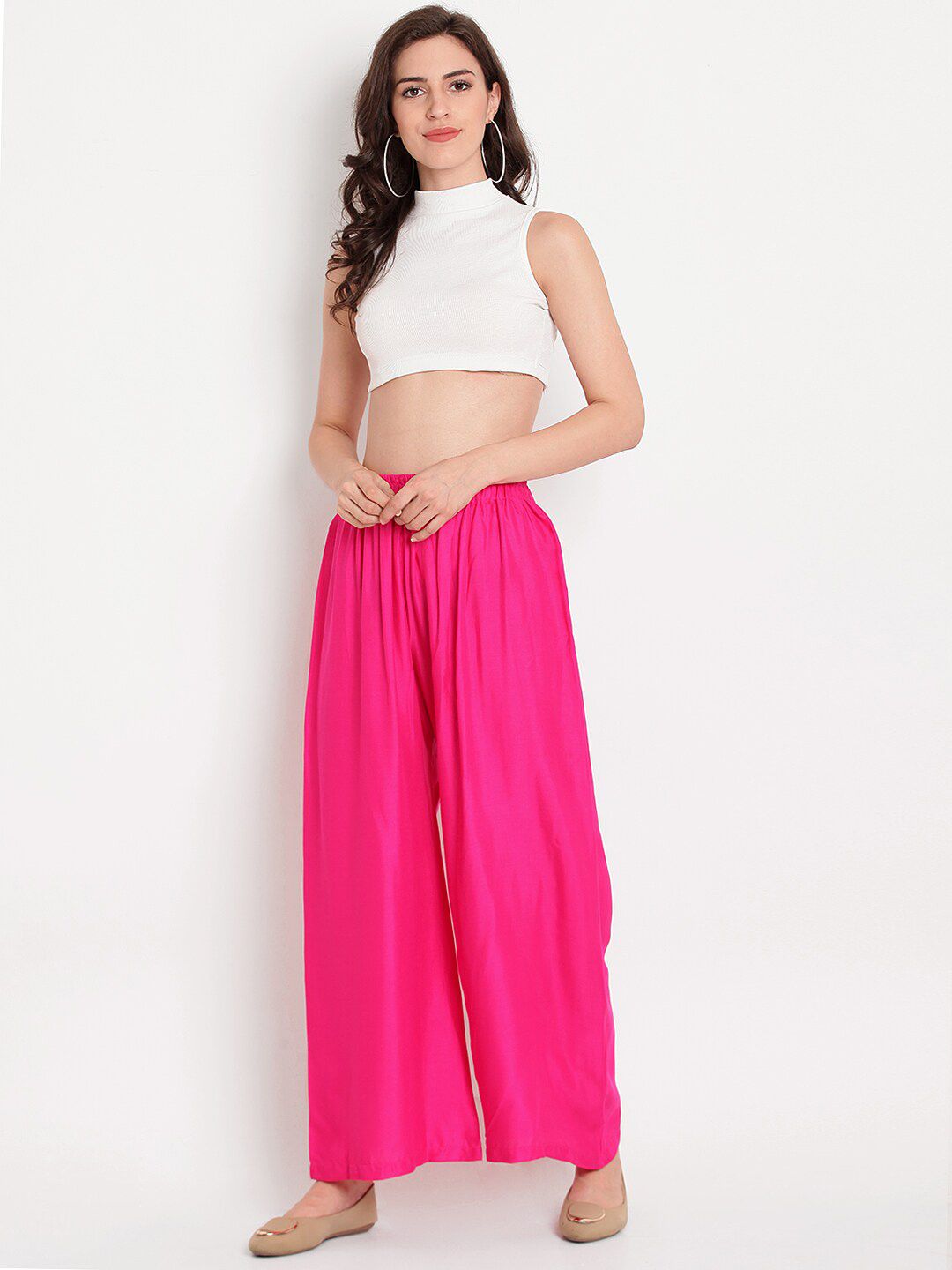 TAG 7 Women Pink & Beige Set of 2 Flared Ethnic Palazzos