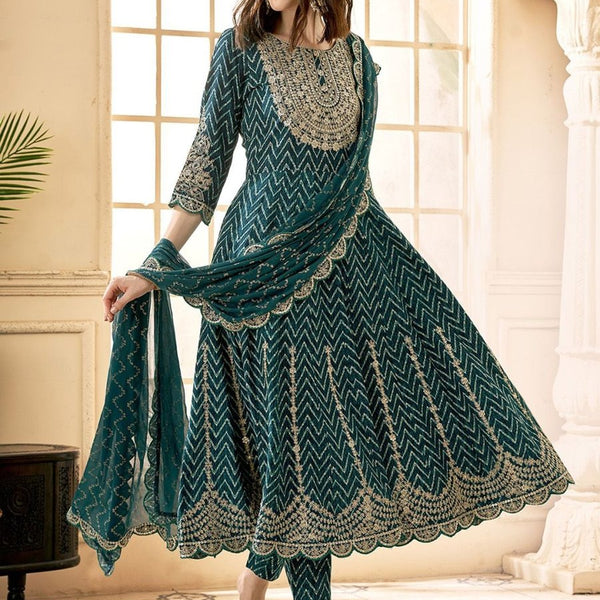 Anouk Embroidered Empire Thread Work Kurta With Trousers & Dupatta - Distacart