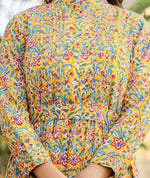 Thumbnail for Kaajh Women's Yellow Floral Handblock Print Cotton Dress - Distacart