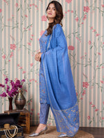 Thumbnail for Ode by House of Pataudi Floral Printed Regular Pure Cotton Kurta with Trousers & Dupatta - Distacart