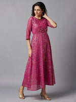 Thumbnail for AURELIA Pink Ethnic Motifs Embellished Three-Quarter Sleeves Maxi Dress