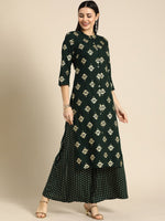 Thumbnail for All About You Women Green & Gold-toned Ethnic Motifs Printed Kurta with Palazzos - Distacart
