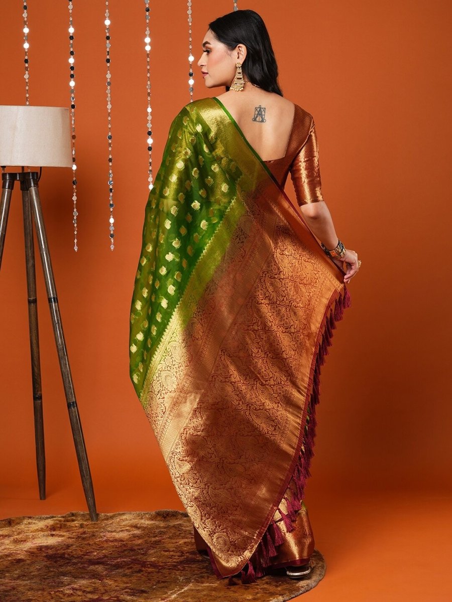 Anouk Green Paisley Woven Design Zari Organza Banarasi Saree - Distacart
