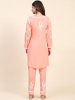 Thumbnail for HOUSE OF KARI Floral Embroidered Chikankari Pure Cotton Kurta with Trousers - Distacart