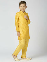 Thumbnail for Joban Fashion Kids Island Full Sleeves Chanderi Kurta, Pyjama Set with Traditional Butta Work - Yellow - Distacart