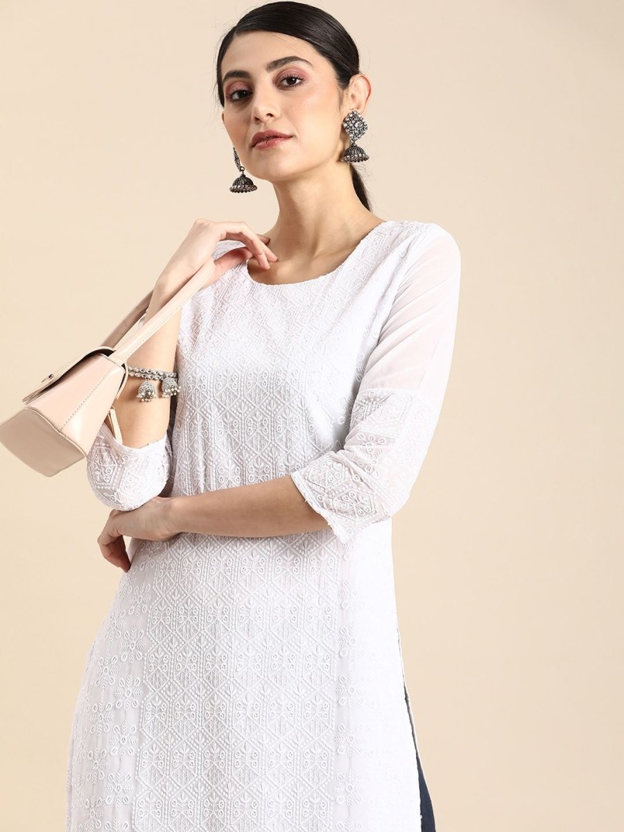 Anouk Women Ethnic Motifs Sequinned Embroidered Chikankari Kurta - Distacart