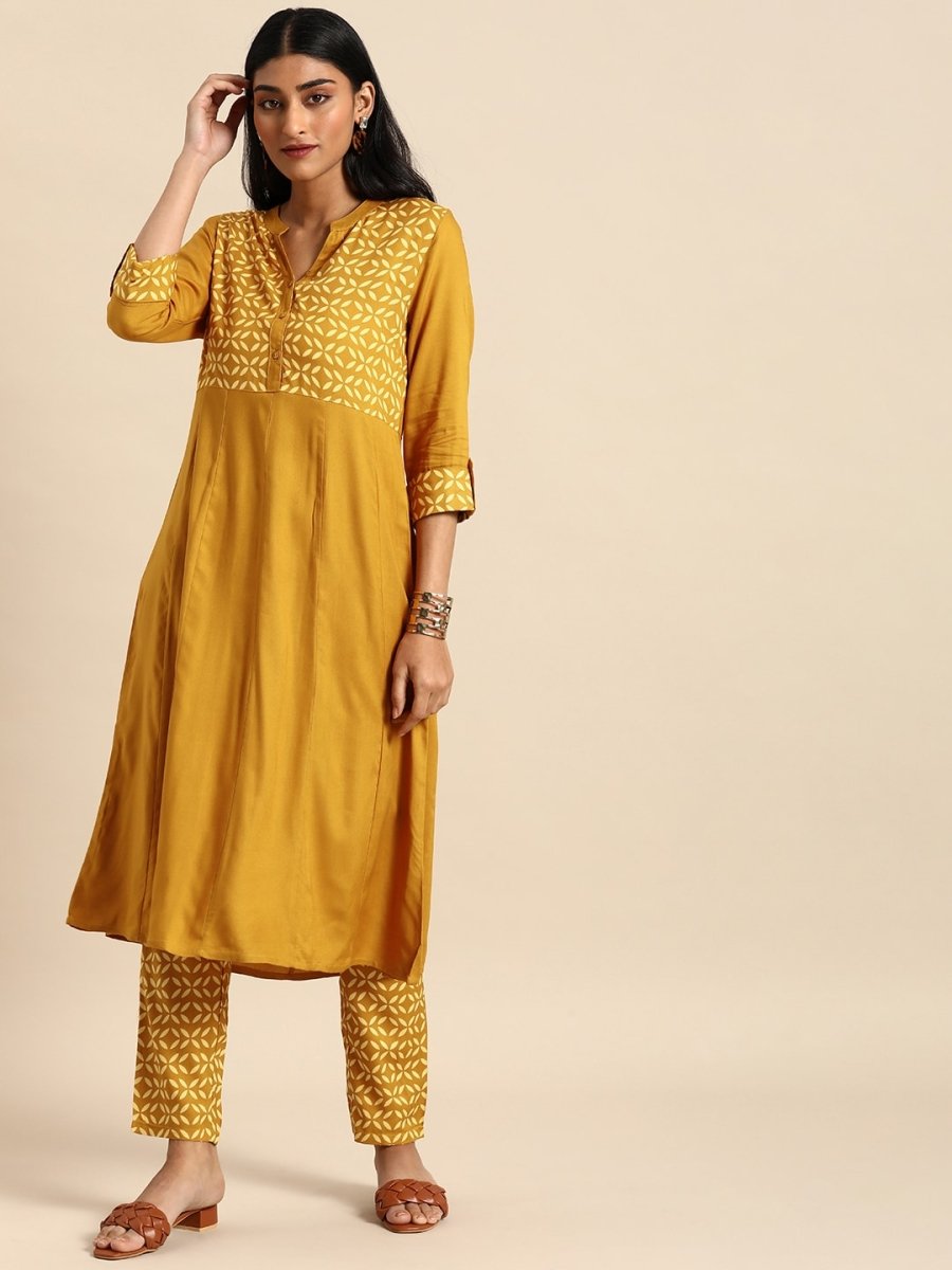 All About You Women Brown & Cream Printed Kurta with Trousers - Distacart