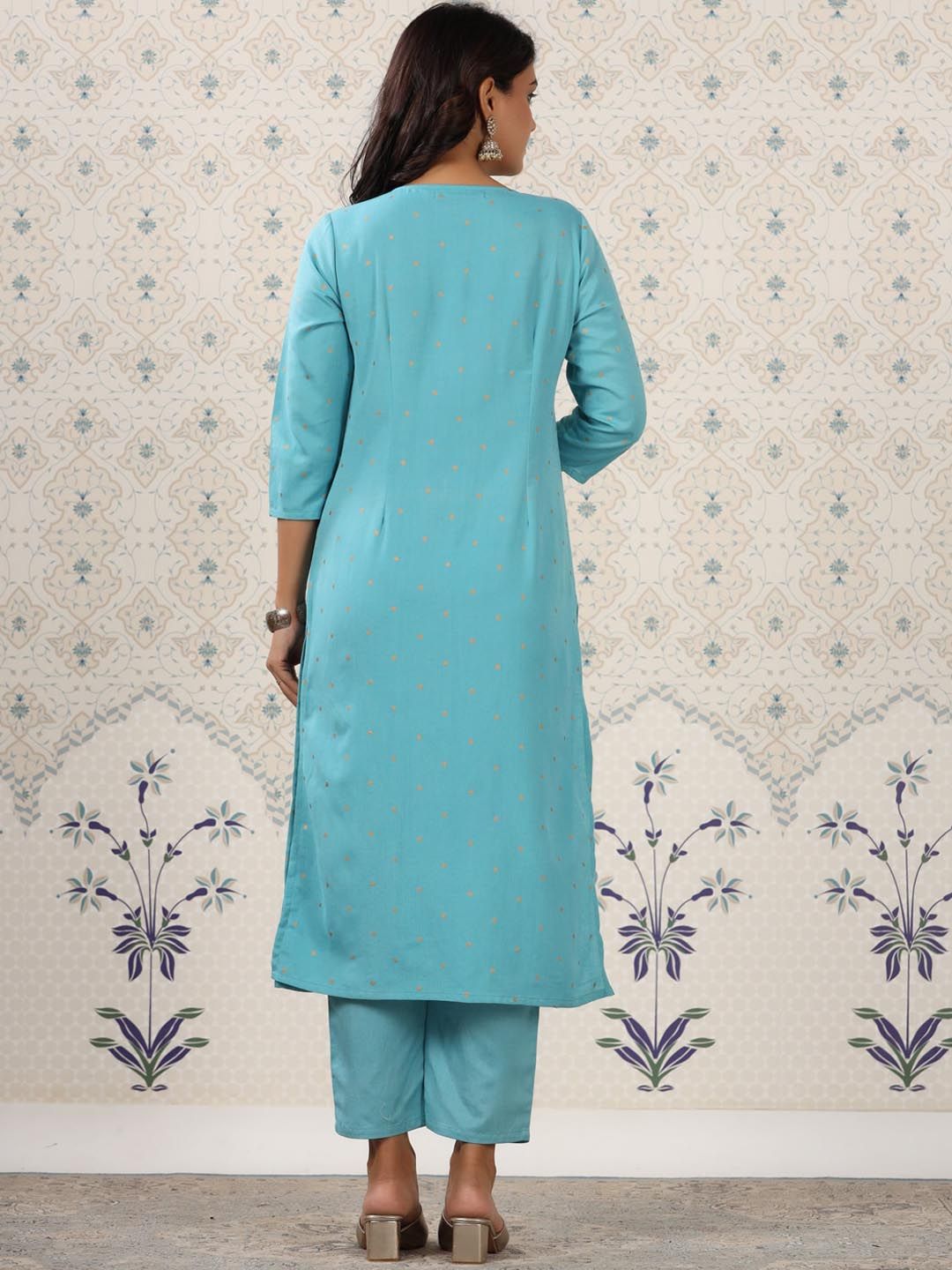 Ode by House of Pataudi Printed Regular Gotta Patti Kurta with Trousers - Distacart