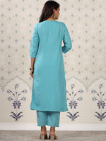 Thumbnail for Ode by House of Pataudi Printed Regular Gotta Patti Kurta with Trousers - Distacart