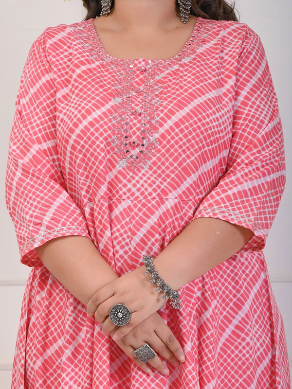 Swasti Geometric Printed Mirror Work Detailed Anarkali Kurta