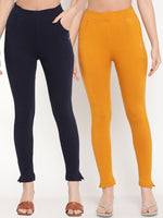 Thumbnail for TAG 7 Women Navy Blue & Mustard Yellow Pack of 2 Straight Fit Ankle-Length Leggings - Distacart
