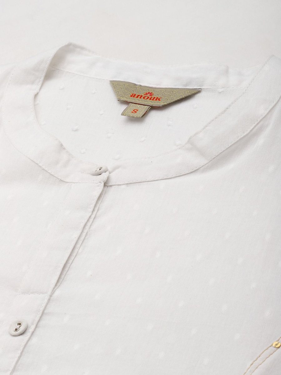 Anouk Women Woven Design Sequinned Pure Cotton Kurta with Trousers & With Dupatta - Distacart