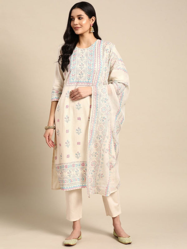Anouk Women Floral Khari Printed Pure Cotton Kurta With Trousers & Dupatta - Distacart