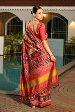 Thumbnail for Vishnu Weaves Women's Mustard Banarasi Silk Patola Printed Saree with Blouse