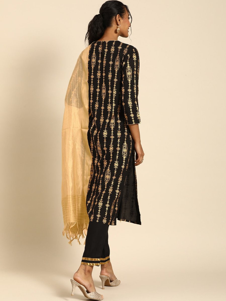 All About You Women Black Ethnic Motifs Printed Regular Kurta with Trousers & With Dupatta - Distacart