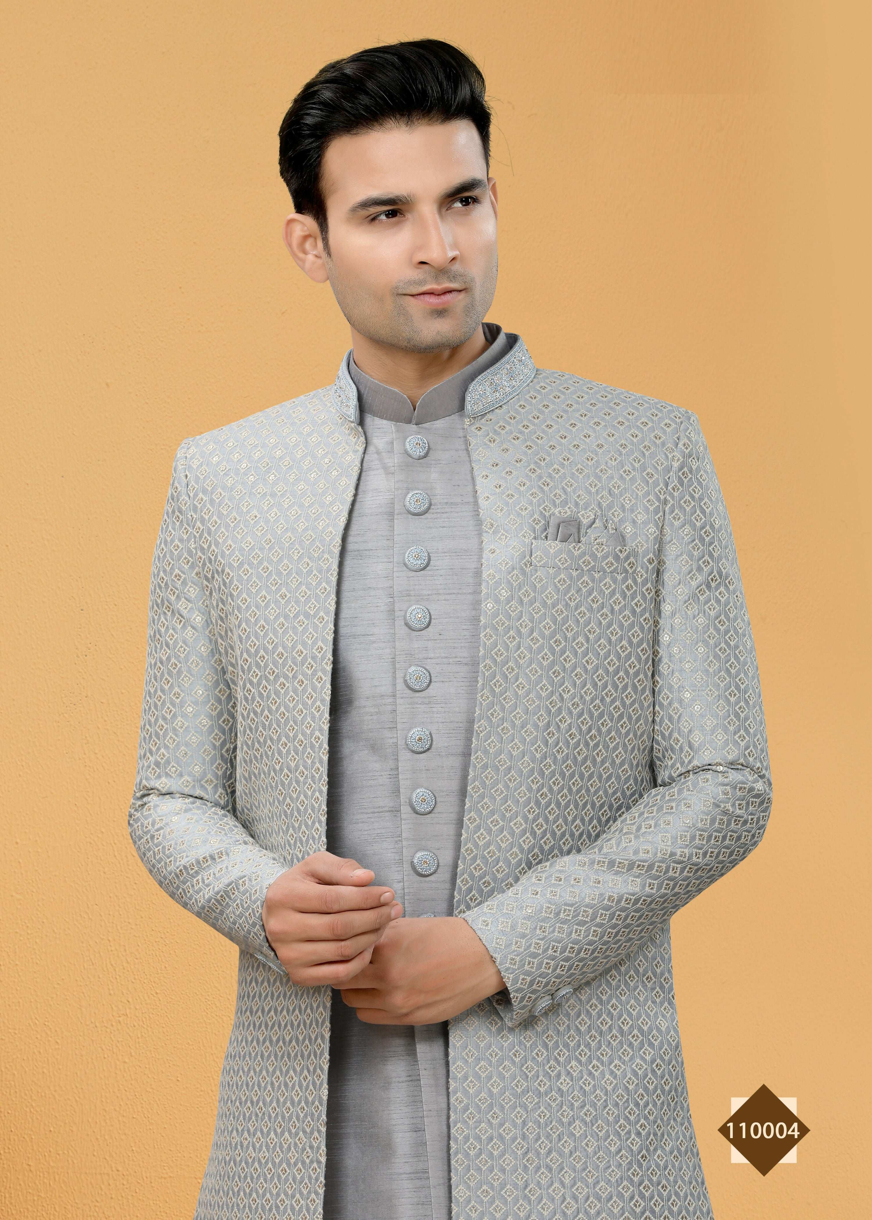 Joban Fashion Men's Grey Art Silk Plain Kurta Pyjama set - Distacart