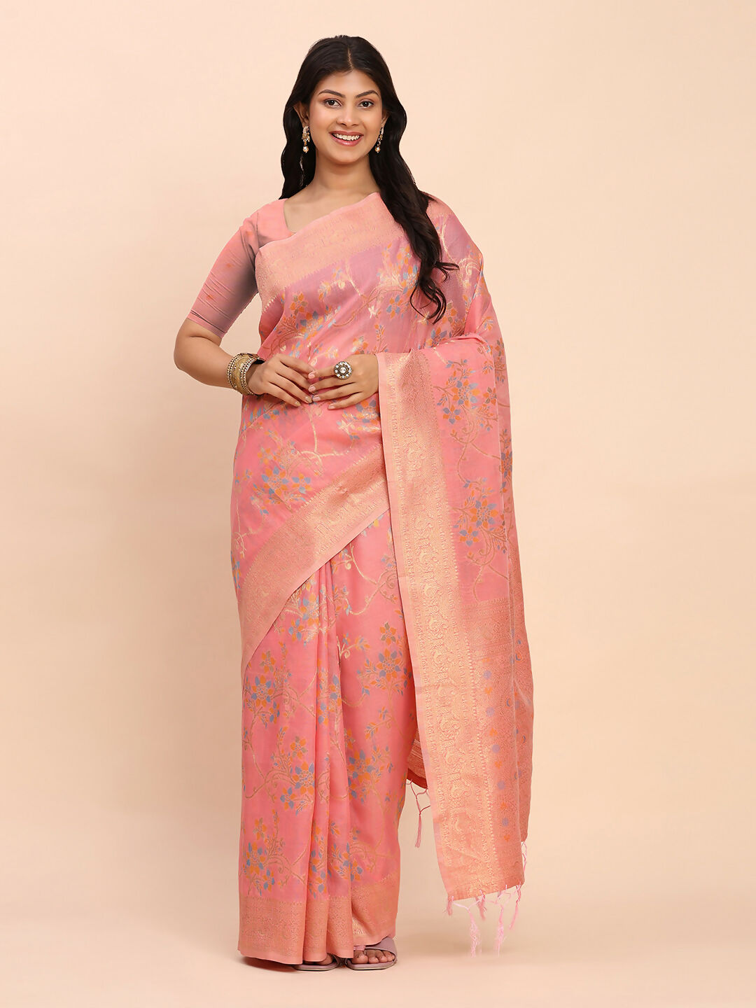 Astita Linen Cotton Peach Saree