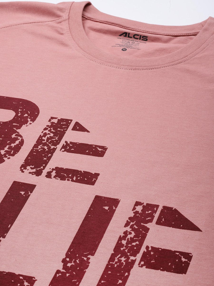 Alcis Men Dusty Pink & Maroon Typography Printed T-shirt - Distacart