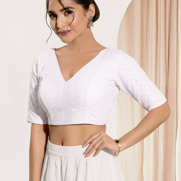 Joban Fashion White Shifli Padded Blouse With V Neck Elbow Sleeves - Distacart