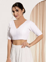 Thumbnail for Joban Fashion White Shifli Padded Blouse With V Neck Elbow Sleeves - Distacart