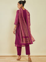 Thumbnail for Soch Geometric Printed Thread Work Kurta & Trousers With Dupatta - Distacart