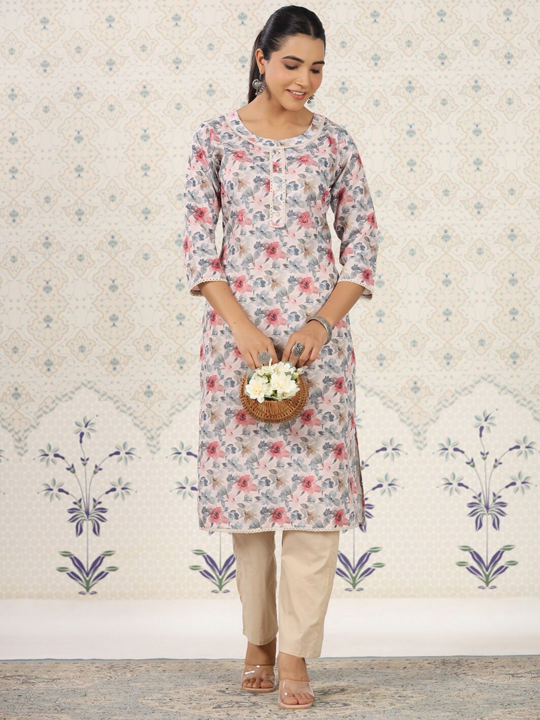 Ode by House of Pataudi Floral Printed Straight Kurta - Distacart