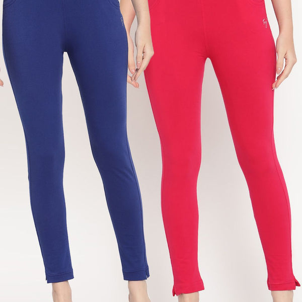 TAG 7 Women Magenta & Blue Pack of 2 Straight Fit Ankle-Length Leggings - Distacart