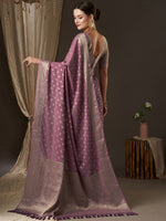 Thumbnail for Anouk Mauve & Gold-Toned Woven Design Zari Pure Georgette Kanjeevaram Saree - Distacart