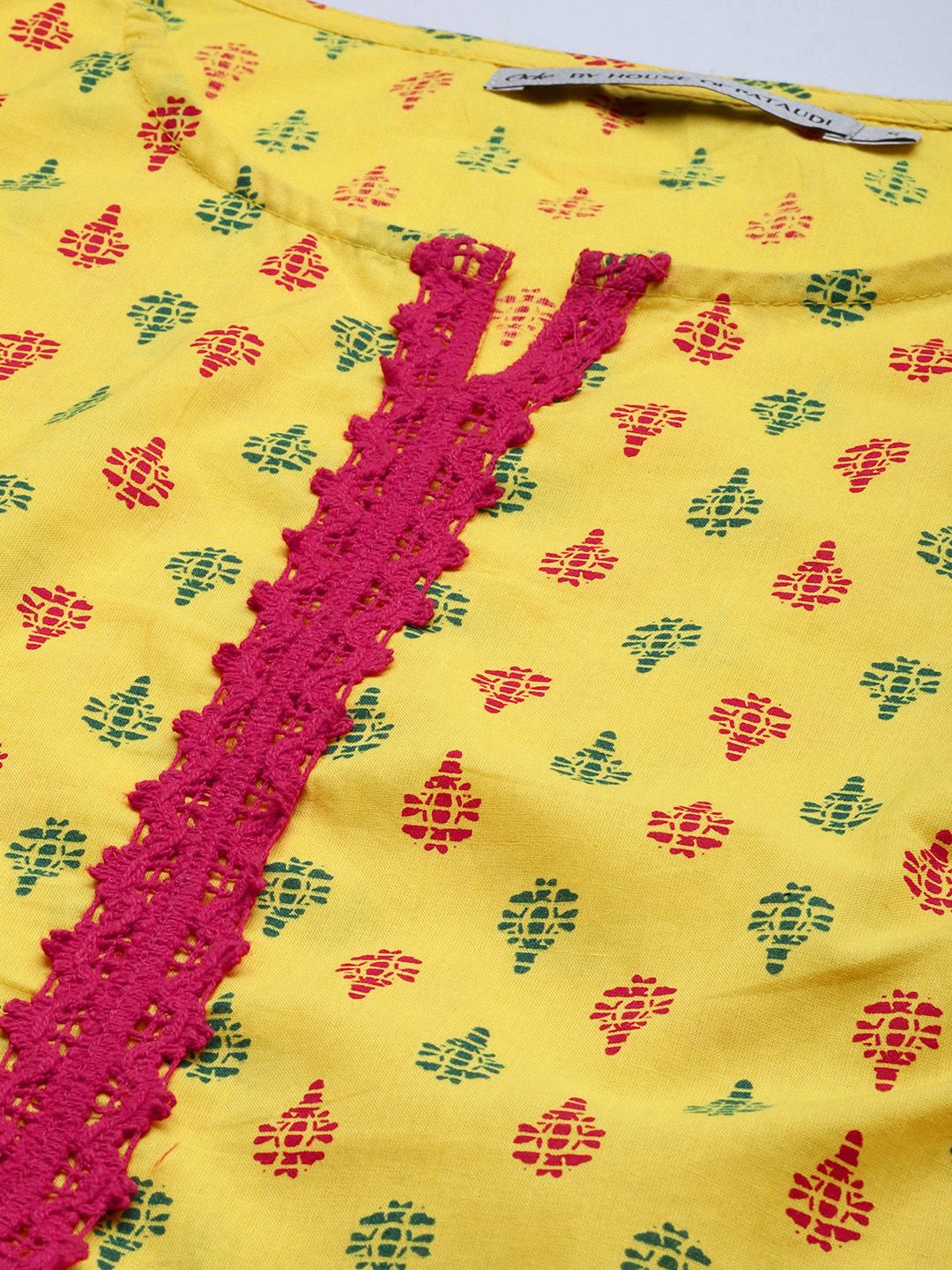 Ode by House of Pataudi Women Yellow Ethnic Motifs Printed Rozana Straight Kurta - Distacart