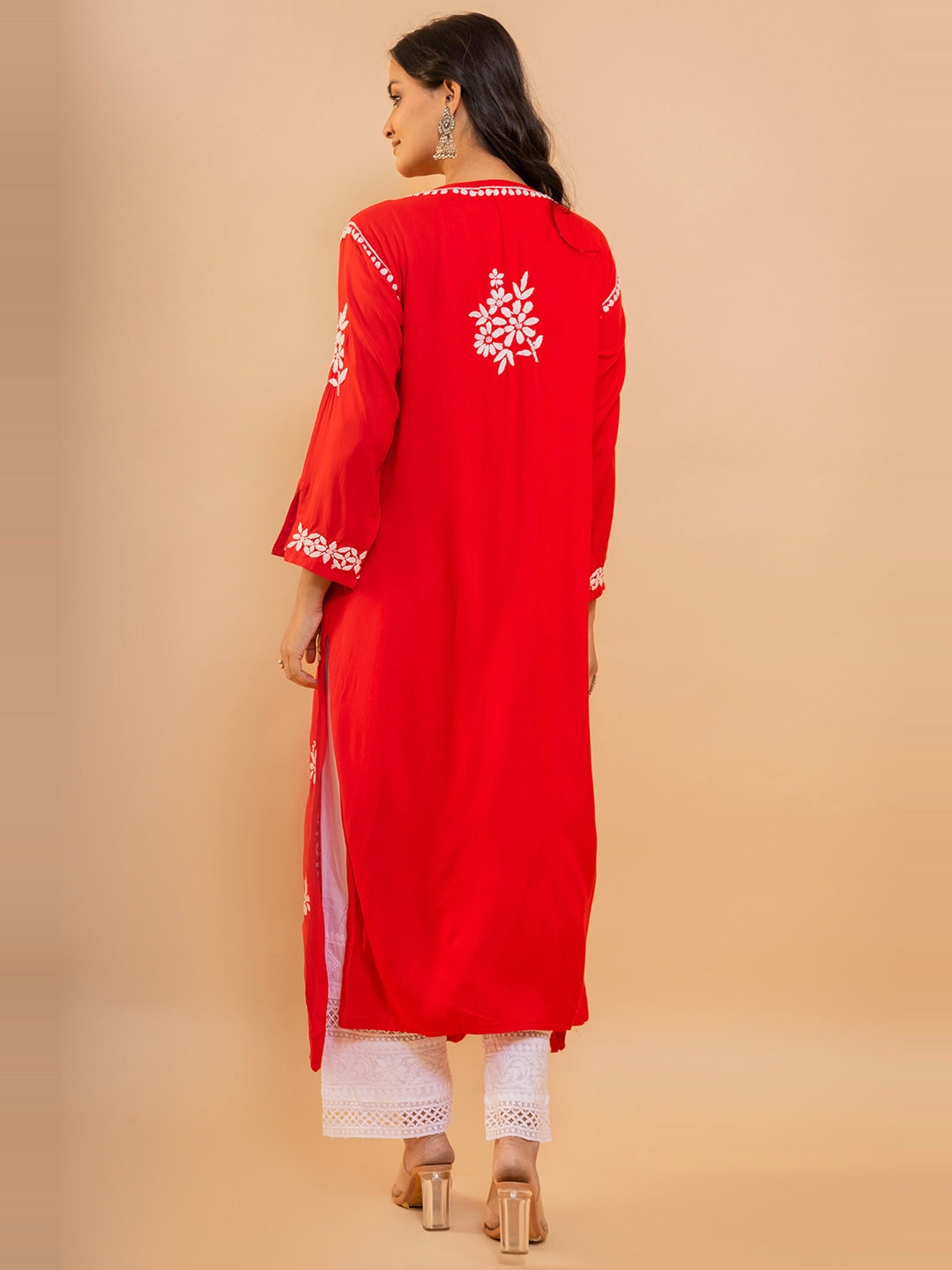 HOUSE OF KARI Cotton Floral Embroidered Chikankari Kurta - Distacart