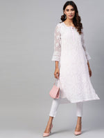 Thumbnail for ADA Women Pink & White Chikankari Embroidered Handloom Kurta with Trousers - Distacart
