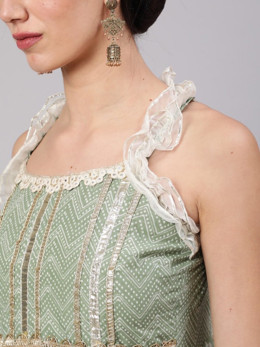 Aks Floral Printed Shoulder Straps Empire Gotta Patti Pure Cotton Kurta - Distacart